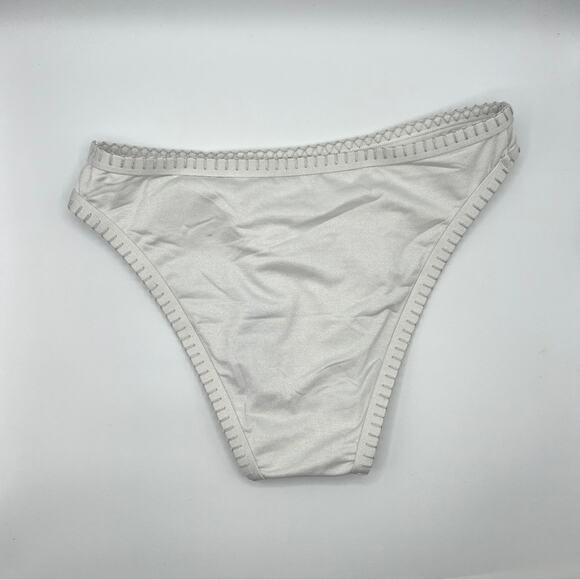 Cupshe | NEW High Waist Bikini Bottom White Neutral Trimmed Coverage XS - Picture 7 of 9